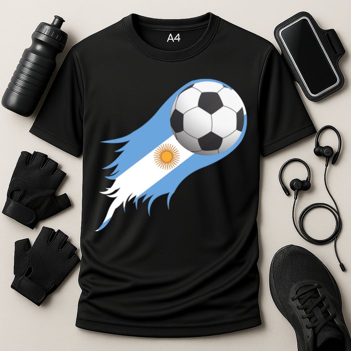 Argentina Team Flag Soccer Ball Cooling Performance Crew T-Shirt