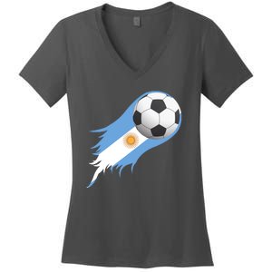 Argentina Team Flag Soccer Ball Women's V-Neck T-Shirt