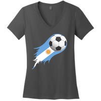 Argentina Team Flag Soccer Ball Women's V-Neck T-Shirt