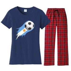 Argentina Team Flag Soccer Ball Women's Flannel Pajama Set