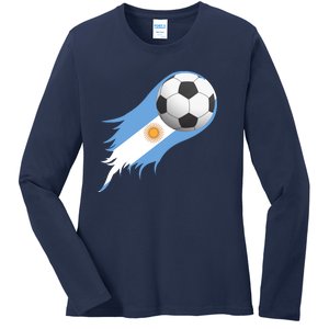 Argentina Team Flag Soccer Ball Ladies Long Sleeve Shirt