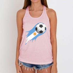 Argentina Team Flag Soccer Ball Women's Knotted Racerback Tank