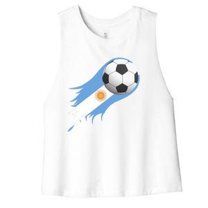 Argentina Team Flag Soccer Ball Women's Racerback Cropped Tank