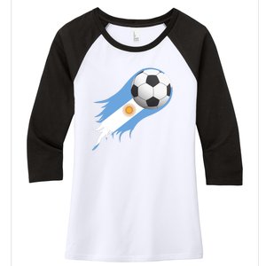 Argentina Team Flag Soccer Ball Women's Tri-Blend 3/4-Sleeve Raglan Shirt