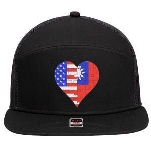 American Taiwanese Flag Heart Funny Gift 7 Panel Mesh Trucker Snapback Hat