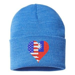 American Taiwanese Flag Heart Funny Gift Sustainable Knit Beanie