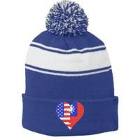 American Taiwanese Flag Heart Funny Gift Stripe Pom Pom Beanie