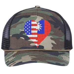 American Taiwanese Flag Heart Funny Gift Retro Rope Trucker Hat Cap