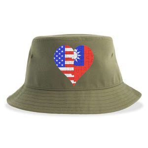 American Taiwanese Flag Heart Funny Gift Sustainable Bucket Hat