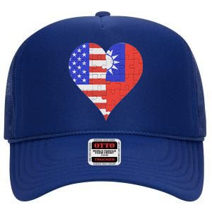 American Taiwanese Flag Heart Funny Gift High Crown Mesh Back Trucker Hat