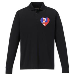 American Taiwanese Flag Heart Funny Gift Performance Long Sleeve Polo