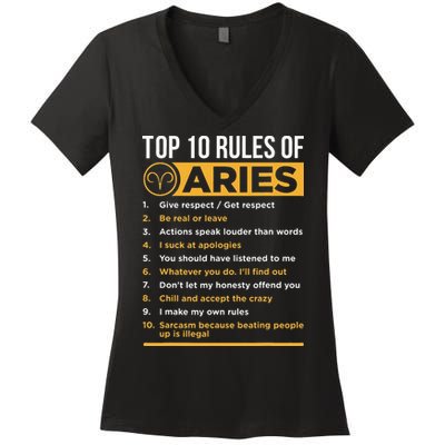 Aries Traits Facts Horoscope Zodiac Astrological Sign Gift Women's V-Neck T-Shirt
