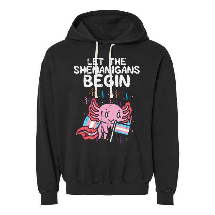 Axolotl Transgende.r Flag Shenanigans Tran.s Transsexual Pride Garment-Dyed Fleece Hoodie