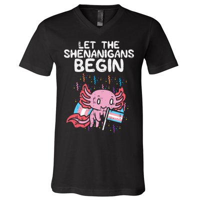 Axolotl Transgende.r Flag Shenanigans Tran.s Transsexual Pride V-Neck T-Shirt