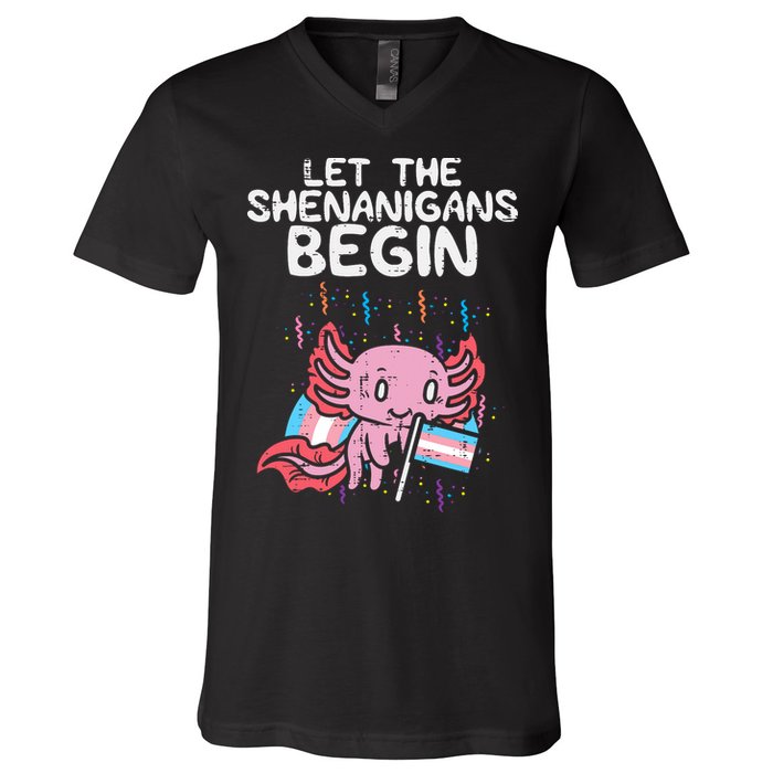 Axolotl Transgende.r Flag Shenanigans Tran.s Transsexual Pride V-Neck T-Shirt
