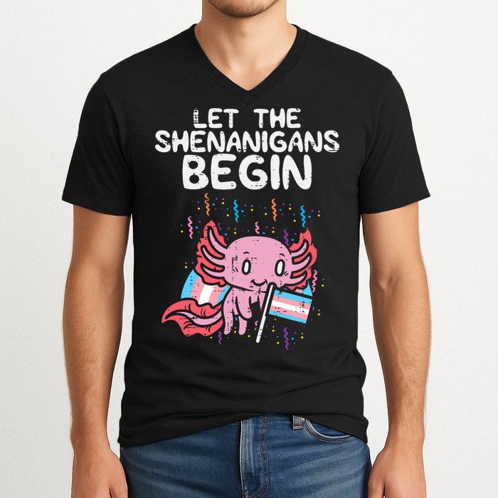 Axolotl Transgende.r Flag Shenanigans Tran.s Transsexual Pride V-Neck T-Shirt