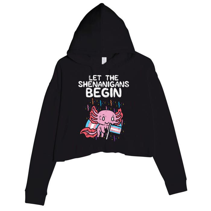 Axolotl Transgende.r Flag Shenanigans Tran.s Transsexual Pride Crop Fleece Hoodie