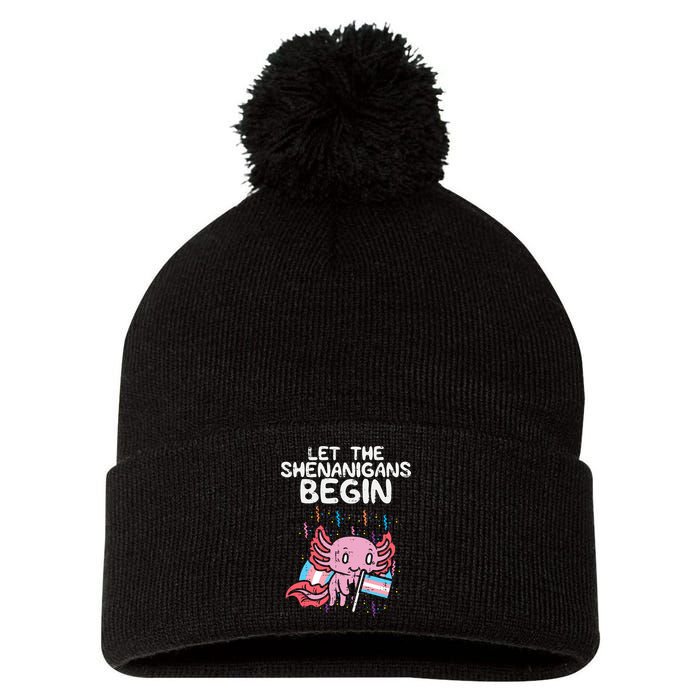 Axolotl Transgende.r Flag Shenanigans Tran.s Transsexual Pride Pom Pom 12in Knit Beanie