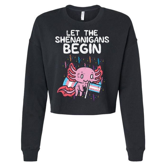 Axolotl Transgende.r Flag Shenanigans Tran.s Transsexual Pride Cropped Pullover Crew