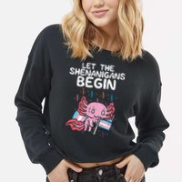 Axolotl Transgende.r Flag Shenanigans Tran.s Transsexual Pride Cropped Pullover Crew
