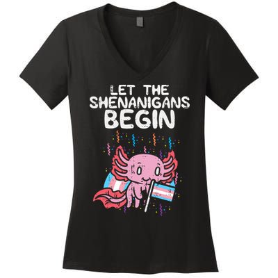 Axolotl Transgende.r Flag Shenanigans Tran.s Transsexual Pride Women's V-Neck T-Shirt