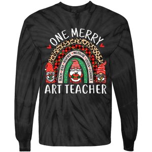 Art Teacher Funny Gnomes Christmas Teacher Rainbow Tie-Dye Long Sleeve Shirt