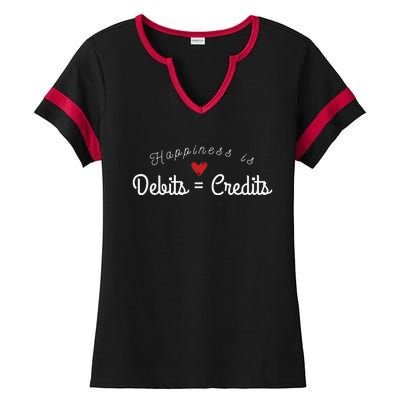 Accountant T Funny Debits Equals Credits CPA Ladies Halftime Notch Neck Tee