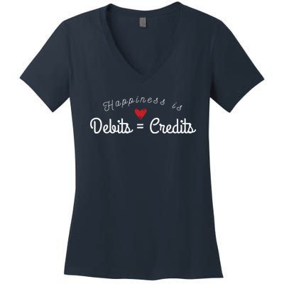 Accountant T Funny Debits Equals Credits CPA Women's V-Neck T-Shirt