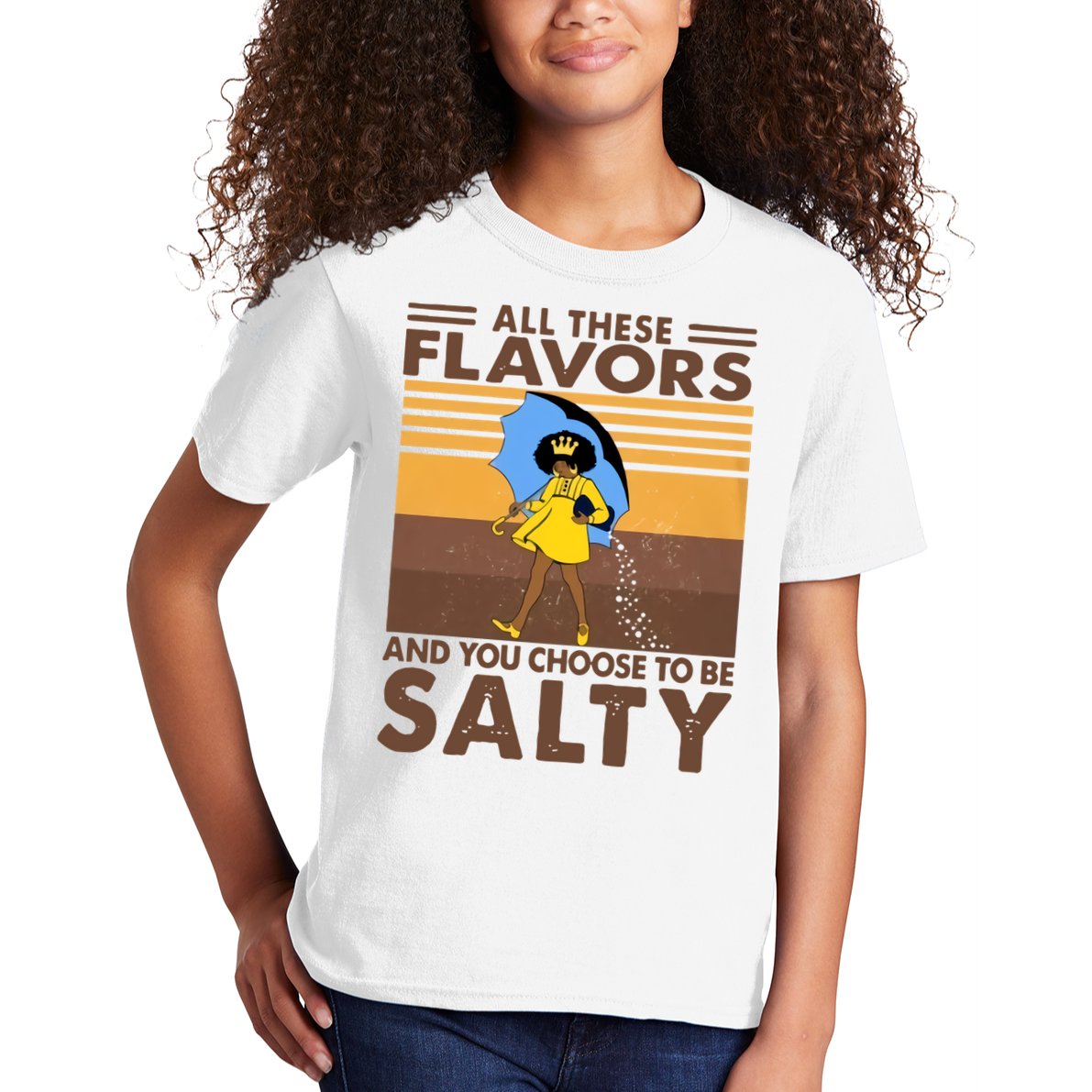 All These Flavors And You Choose To Be Salty Black Girl Vintage Retro Kids T-Shirt
