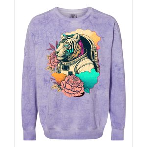 Astronaut Tiger Flowery Design Colorblast Crewneck Sweatshirt