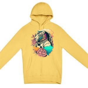 Astronaut Tiger Flowery Design Premium Pullover Hoodie