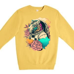 Astronaut Tiger Flowery Design Premium Crewneck Sweatshirt