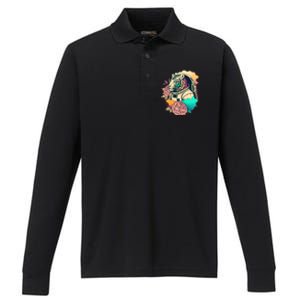 Astronaut Tiger Flowery Design Performance Long Sleeve Polo