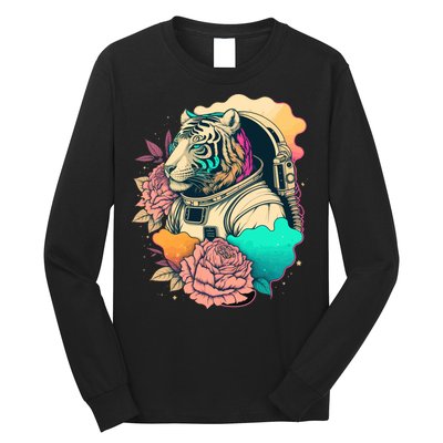 Astronaut Tiger Flowery Design Long Sleeve Shirt