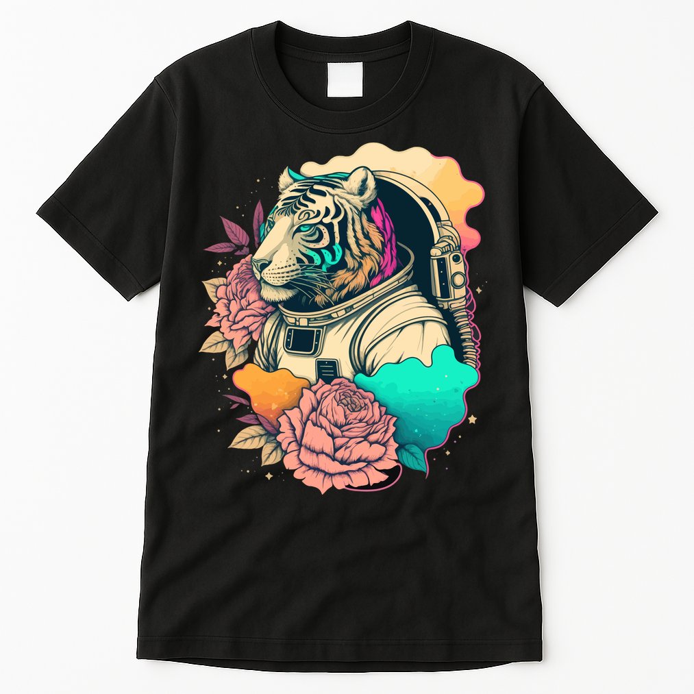 Astronaut Tiger Flowery Design Tall T-Shirt