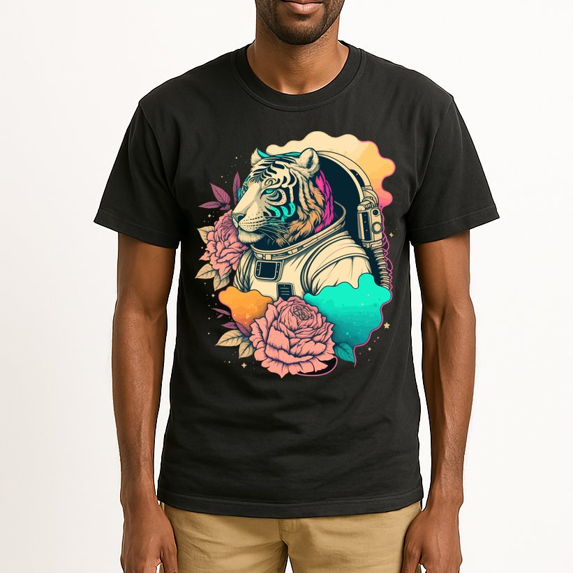 Astronaut Tiger Flowery Design Tall T-Shirt