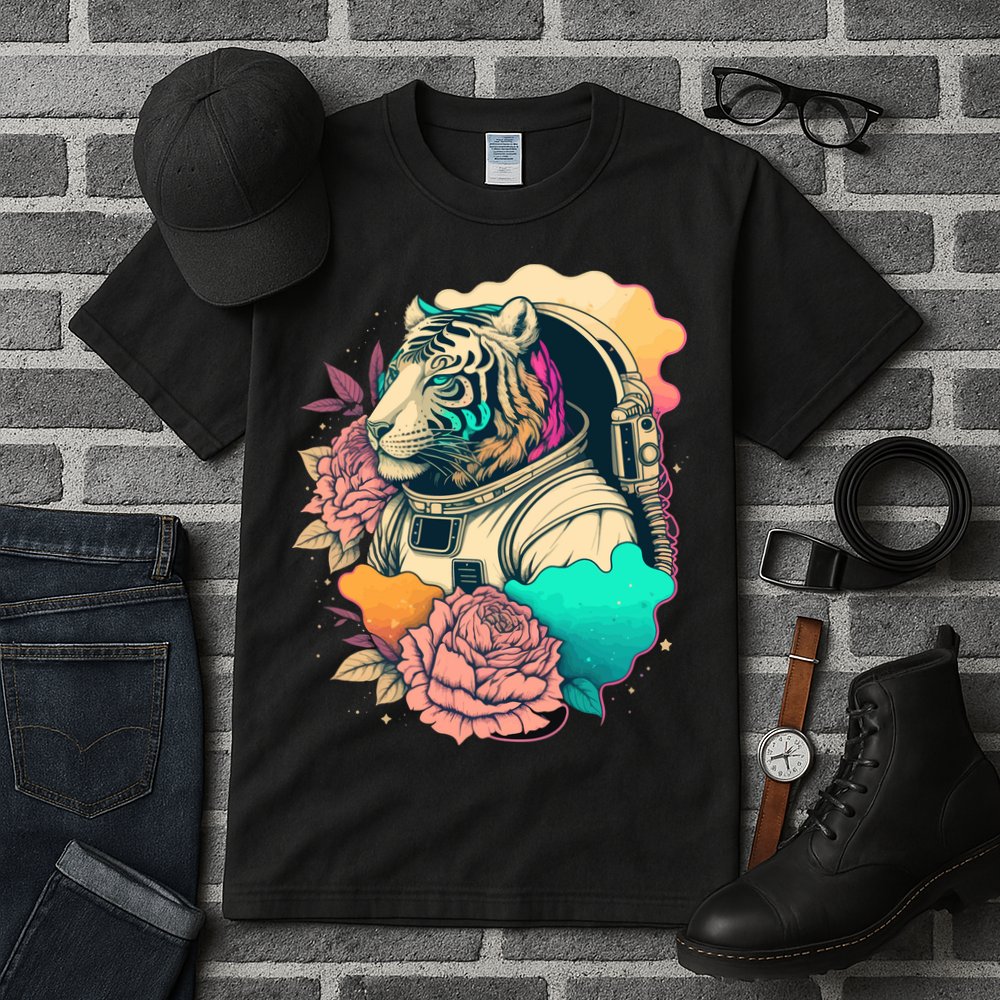 Astronaut Tiger Flowery Design Tall T-Shirt