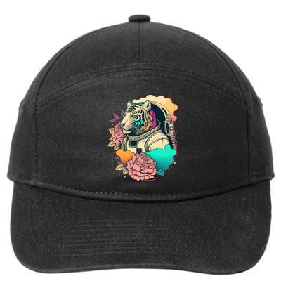 Astronaut Tiger Flowery Design 7-Panel Snapback Hat