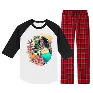 Astronaut Tiger Flowery Design Raglan Sleeve Pajama Set