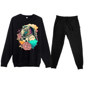 Astronaut Tiger Flowery Design Premium Crewneck Sweatsuit Set