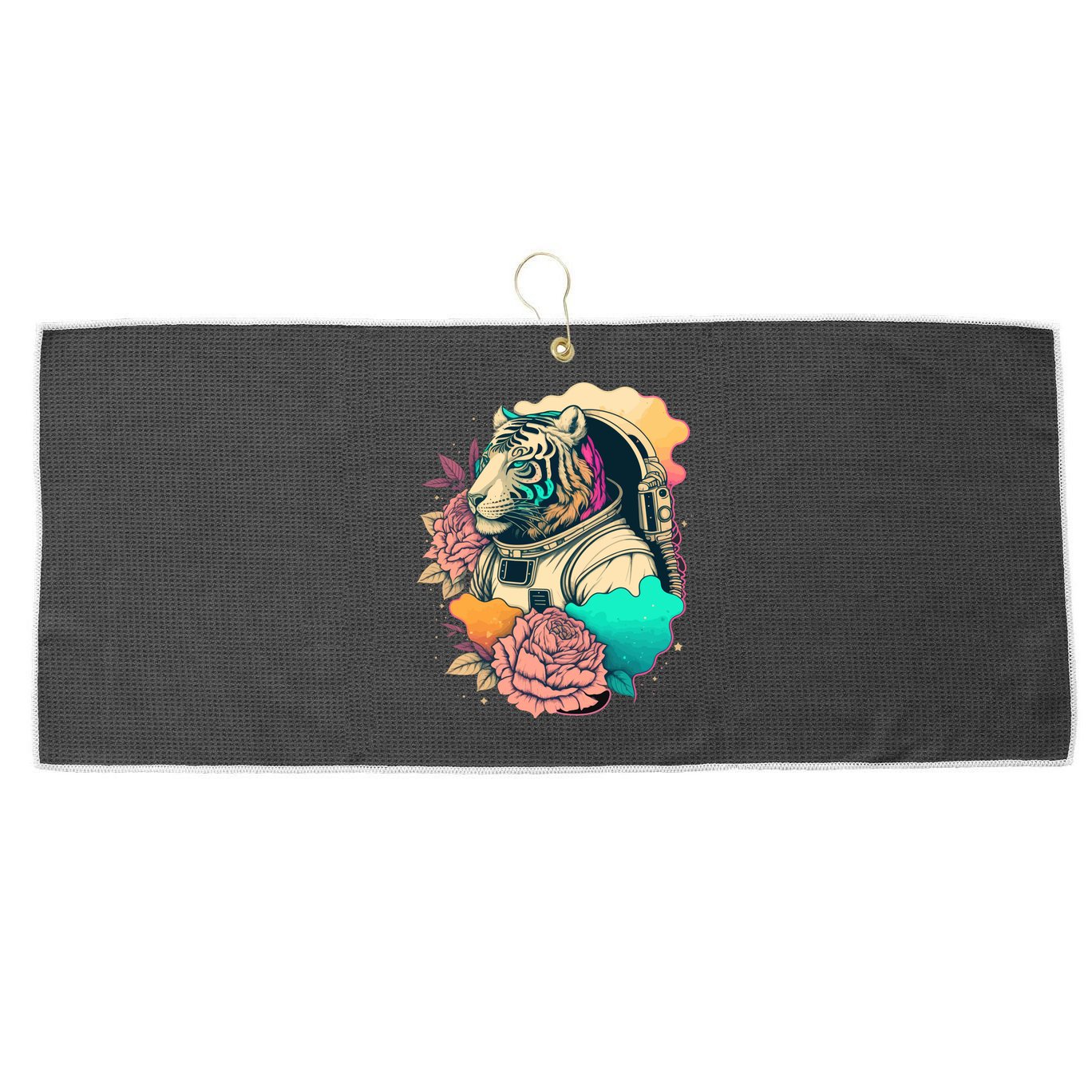 Astronaut Tiger Flowery Design Large Microfiber Waffle Golf Towel
