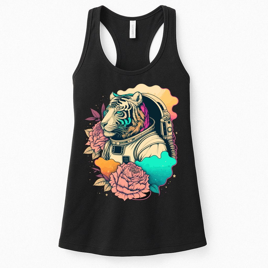 Astronaut Tiger Flowery Design Womens Tank Top