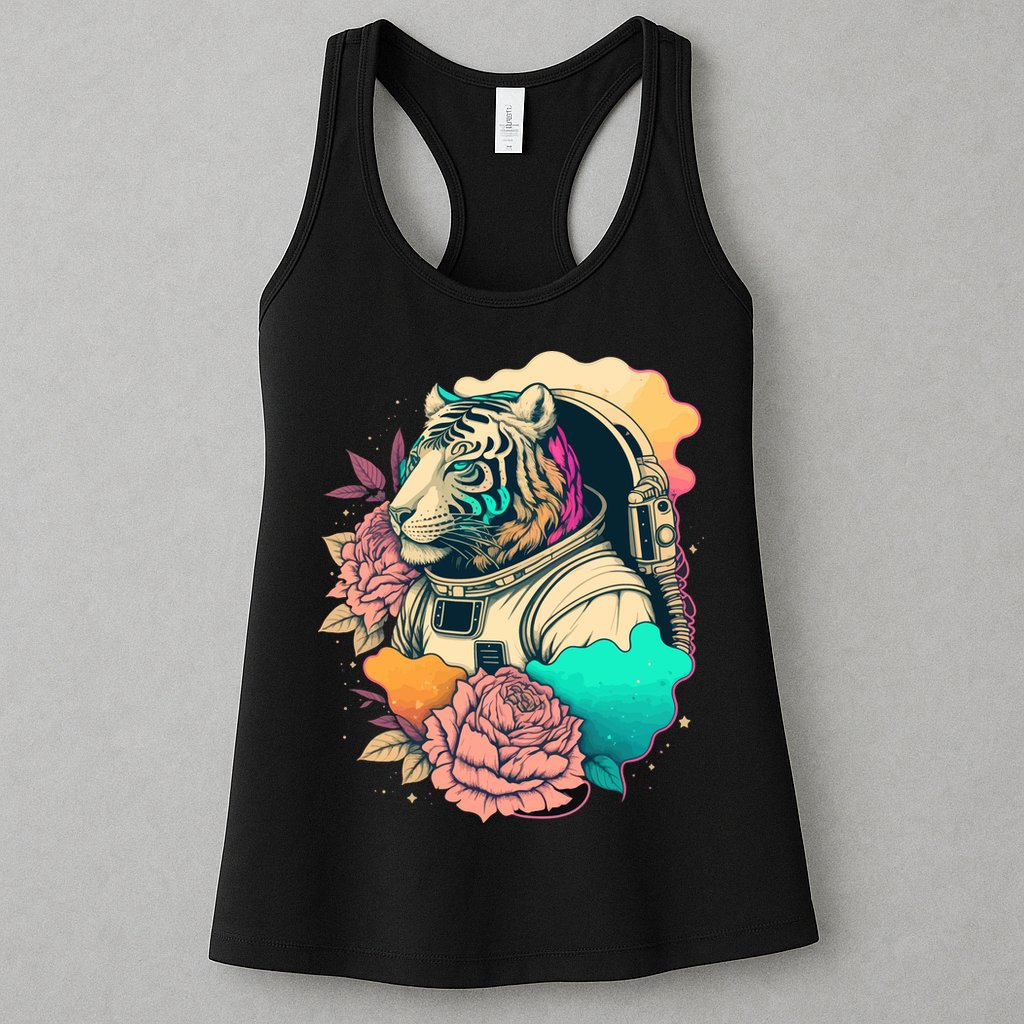 Astronaut Tiger Flowery Design Womens Tank Top