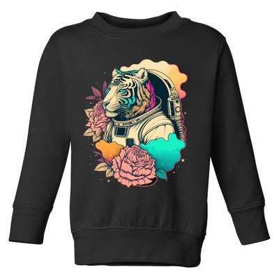 Astronaut Tiger Flowery Design Toddler Sweatshirt