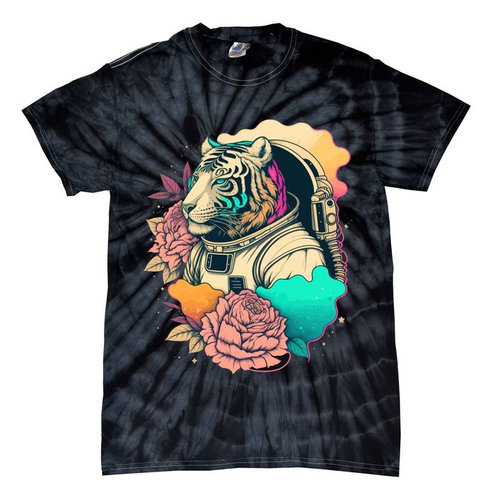 Astronaut Tiger Flowery Design Tie-Dye T-Shirt
