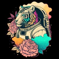 Astronaut Tiger Flowery Design Tie-Dye T-Shirt