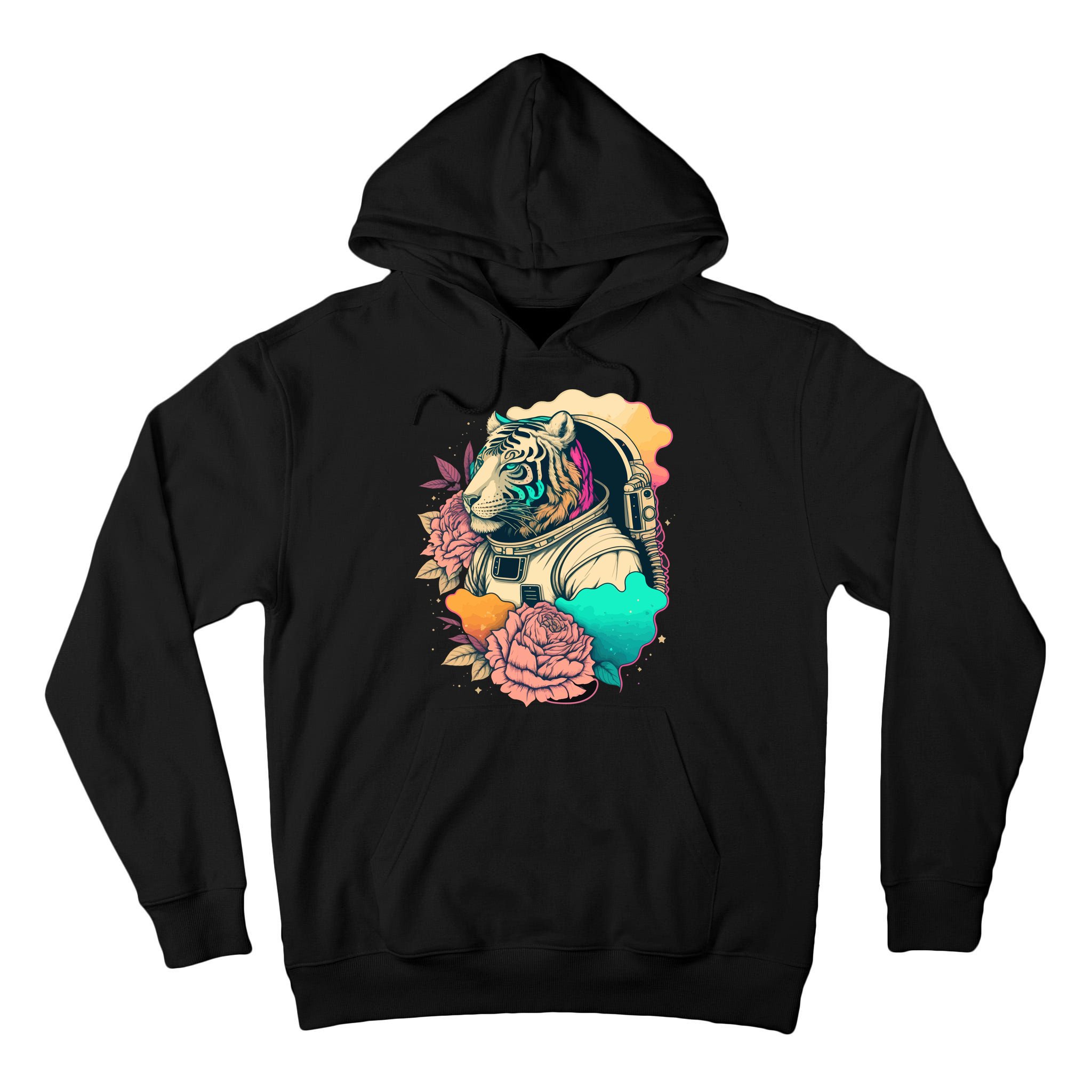 Astronaut Tiger Flowery Design Tall Hoodie