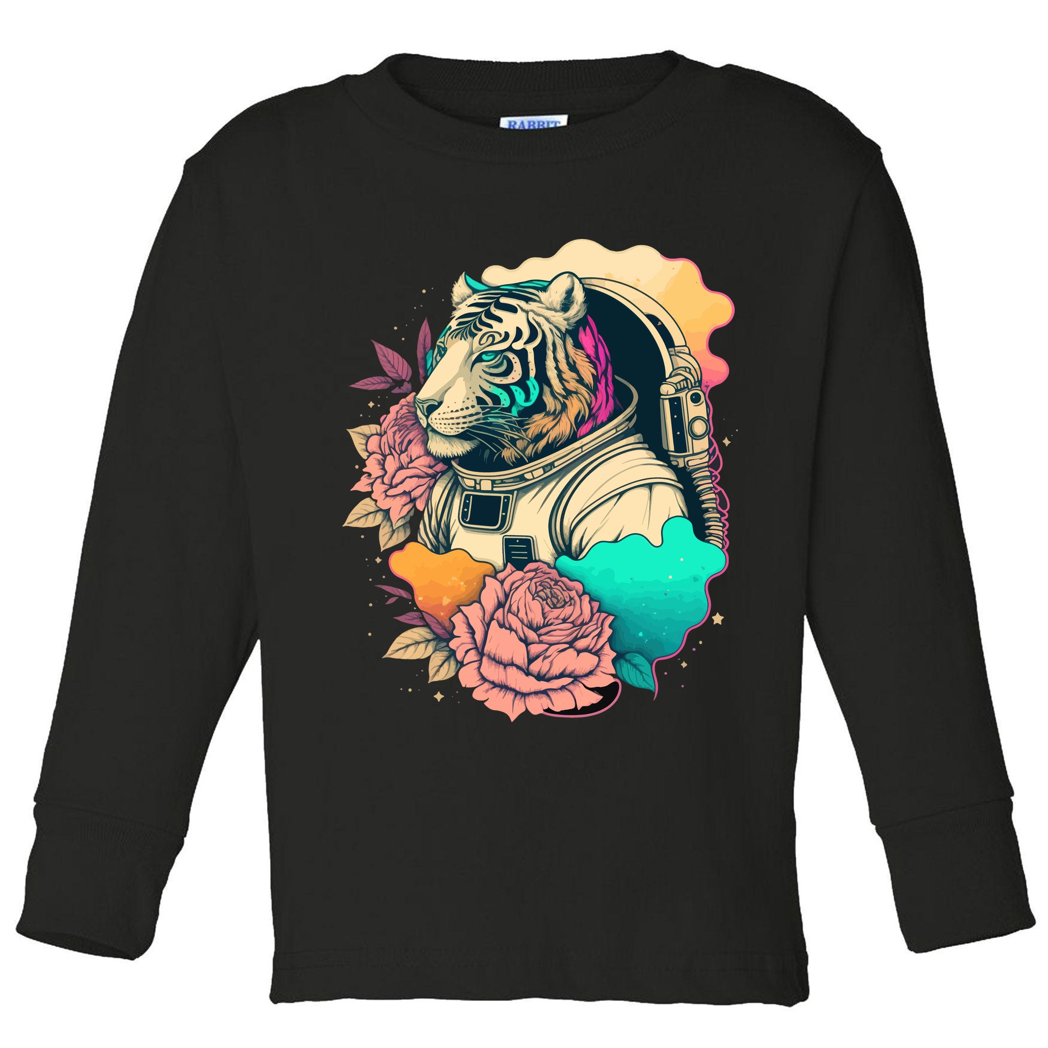 Astronaut Tiger Flowery Design Toddler Long Sleeve Shirt