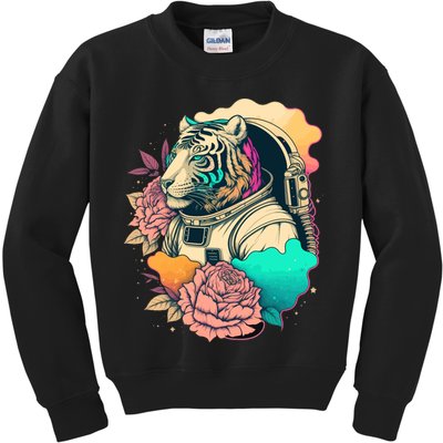 Astronaut Tiger Flowery Design Kids Sweatshirt