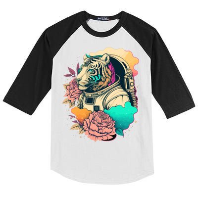 Astronaut Tiger Flowery Design Kids Colorblock Raglan Jersey